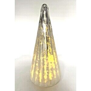 St Nicholas Square Ribbed White Silver Glass 12.5in LED Light Christmas Tree